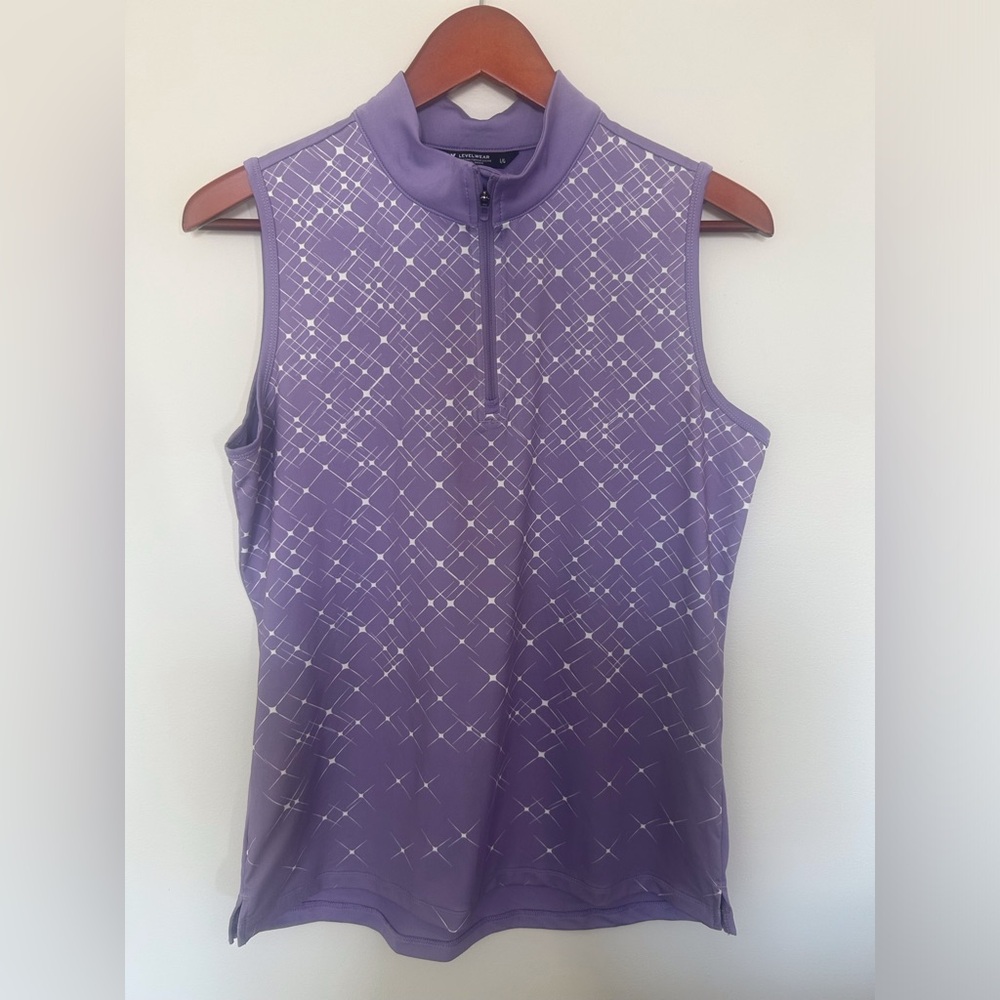 Lightweight Lavender Sleeveless Mock-Neck Golf Tank with Half-Zip